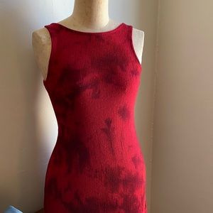 Thigh high split red maxi tiedye dress